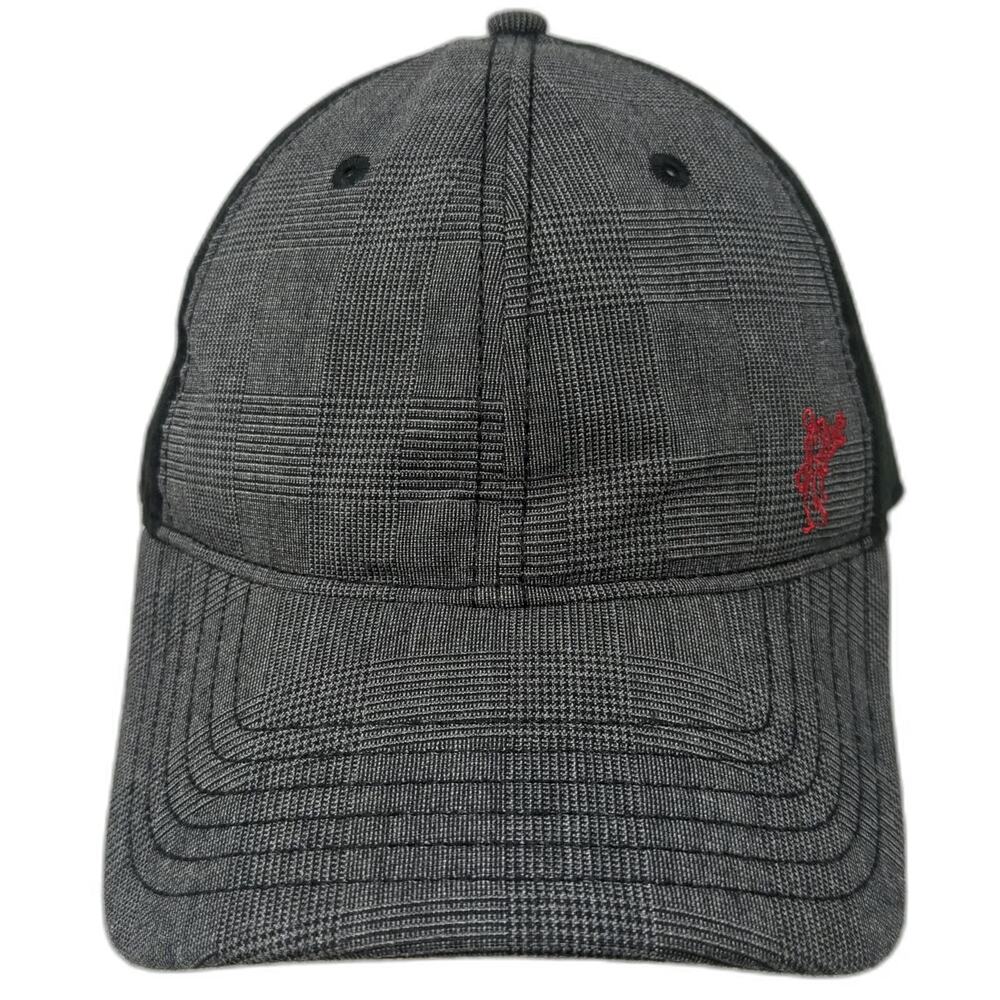 Ashworth Baseball Cap Gray Black Red One Size Plaid Golfer Logo Strapback Hat